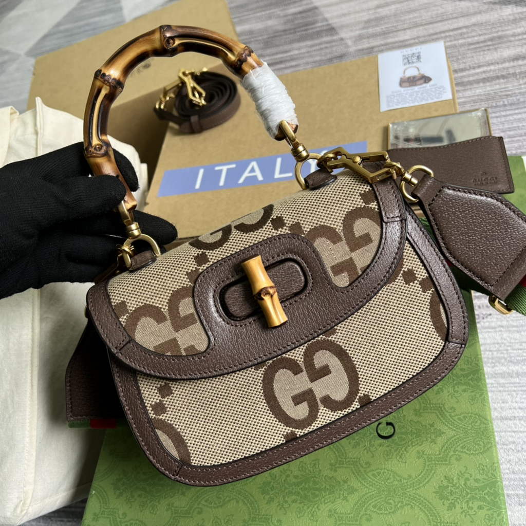 Gucci 675797 Bamboo1947  jumbo GG small top handle bag Brown