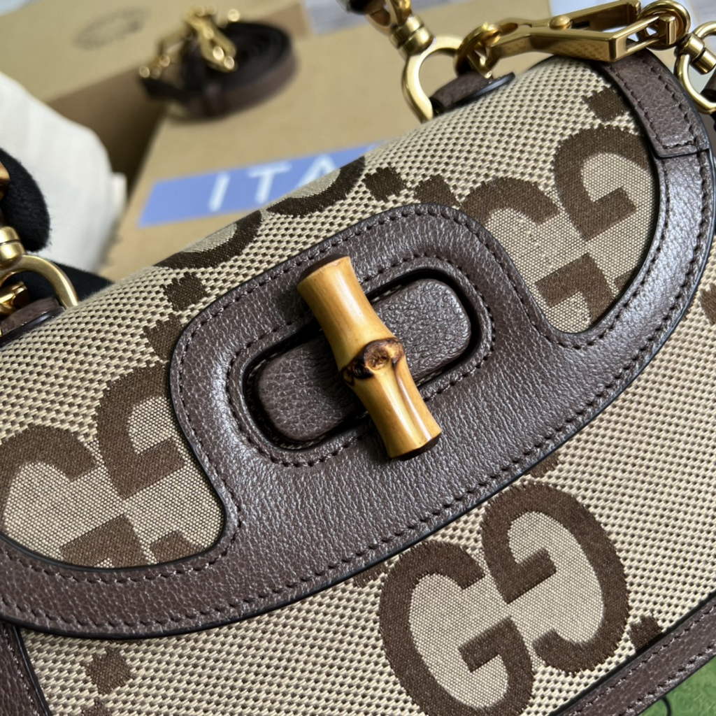 Gucci 675797 Bamboo1947  jumbo GG small top handle bag Brown