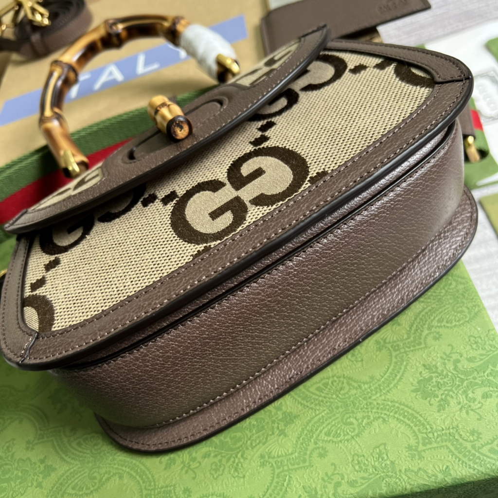 Gucci 675797 Bamboo1947  jumbo GG small top handle bag Brown