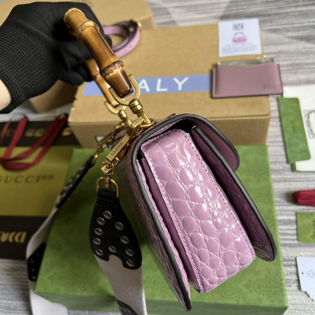 Gucci 675797 Bamboo1947 small top handle bag Crocodile Purple