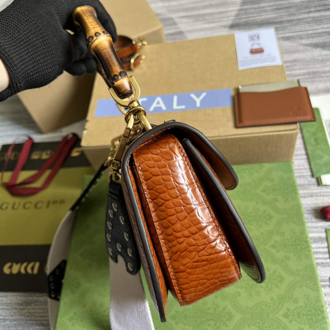 Gucci 675797 Bamboo1947 small top handle bag Crocodile Brown