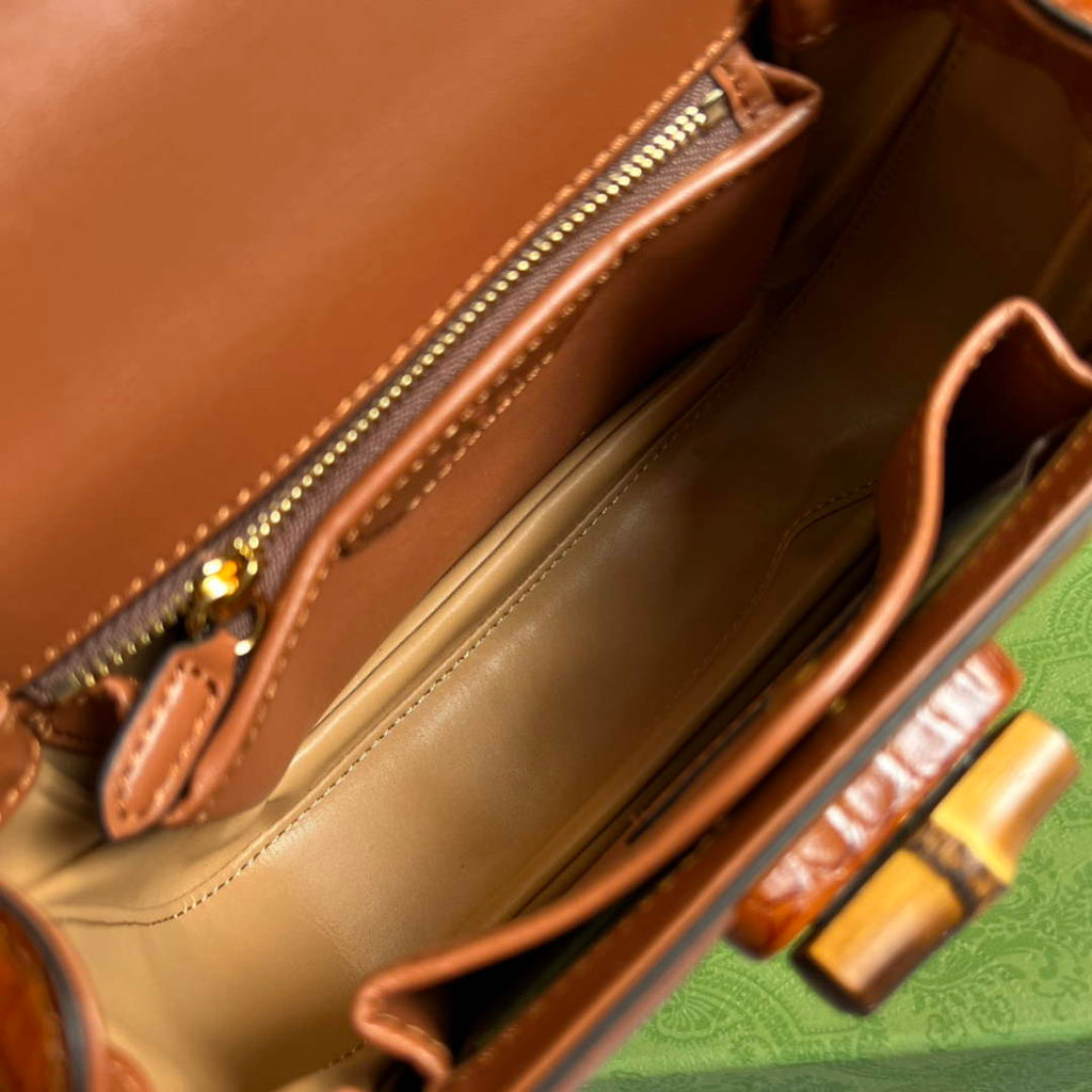 Gucci 675797 Bamboo1947 small top handle bag Crocodile Brown