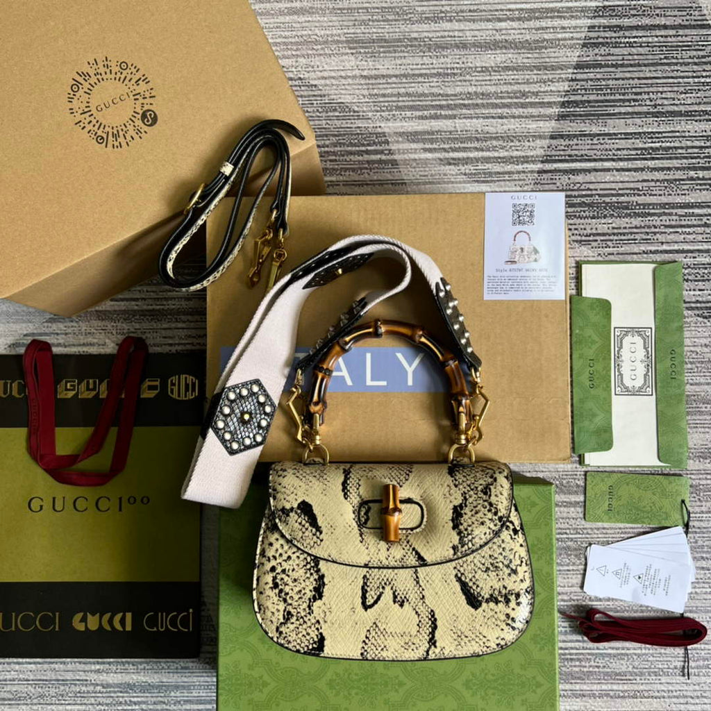 Gucci 675797 Bamboo1947 small top handle bag snake beige