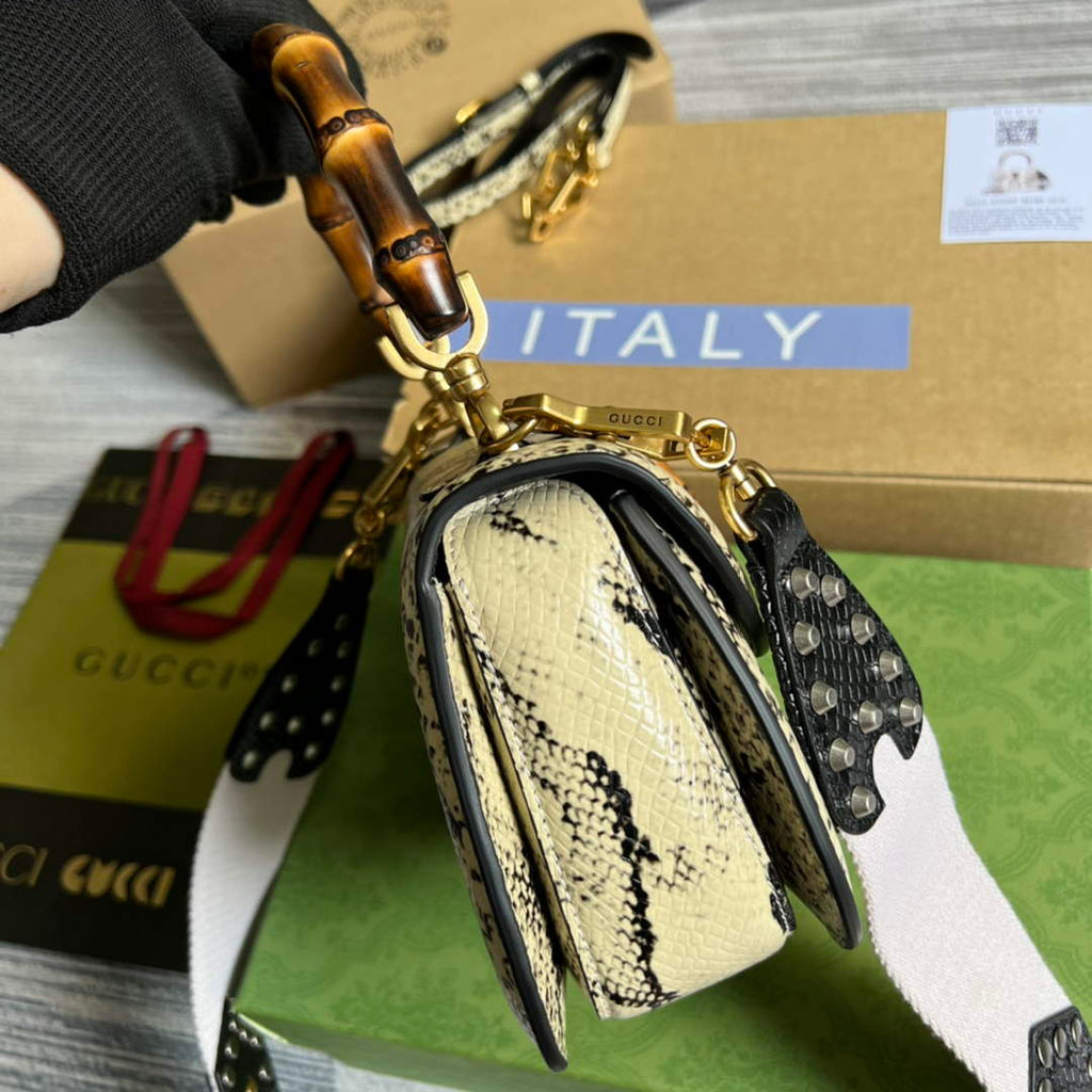 Gucci 675797 Bamboo1947 small top handle bag snake beige