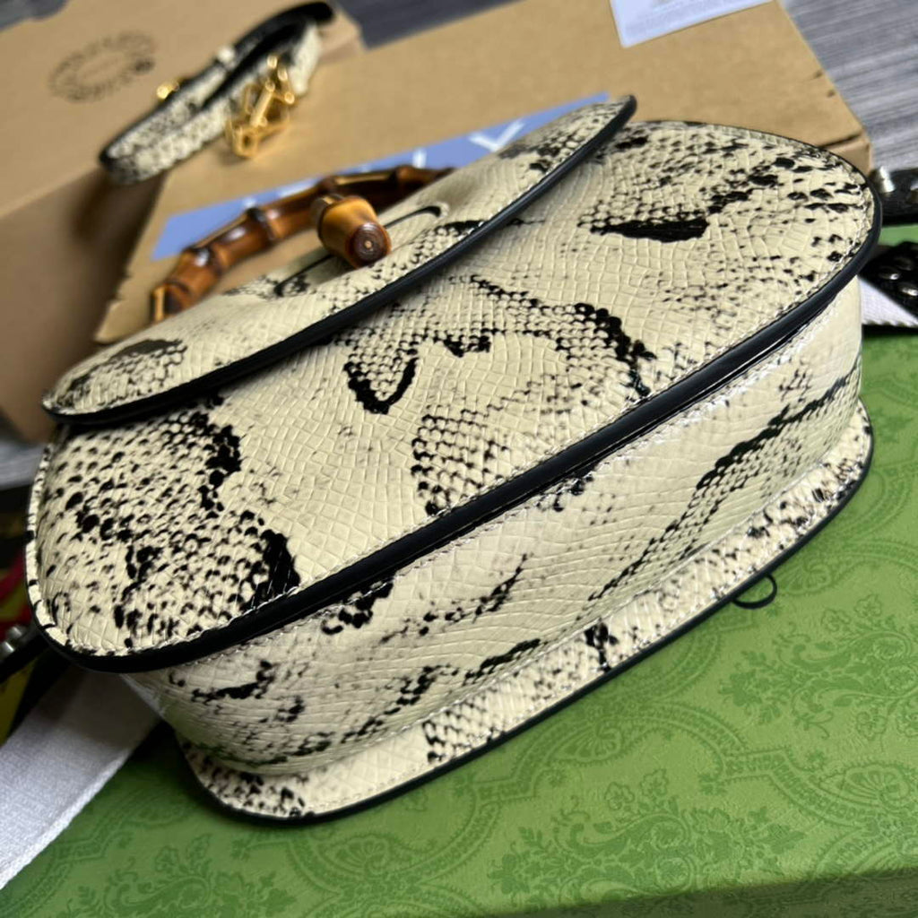 Gucci 675797 Bamboo1947 small top handle bag snake beige