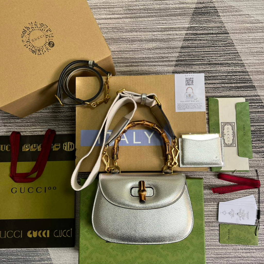 Gucci 675797 Bamboo1947 small top handle bag Silver