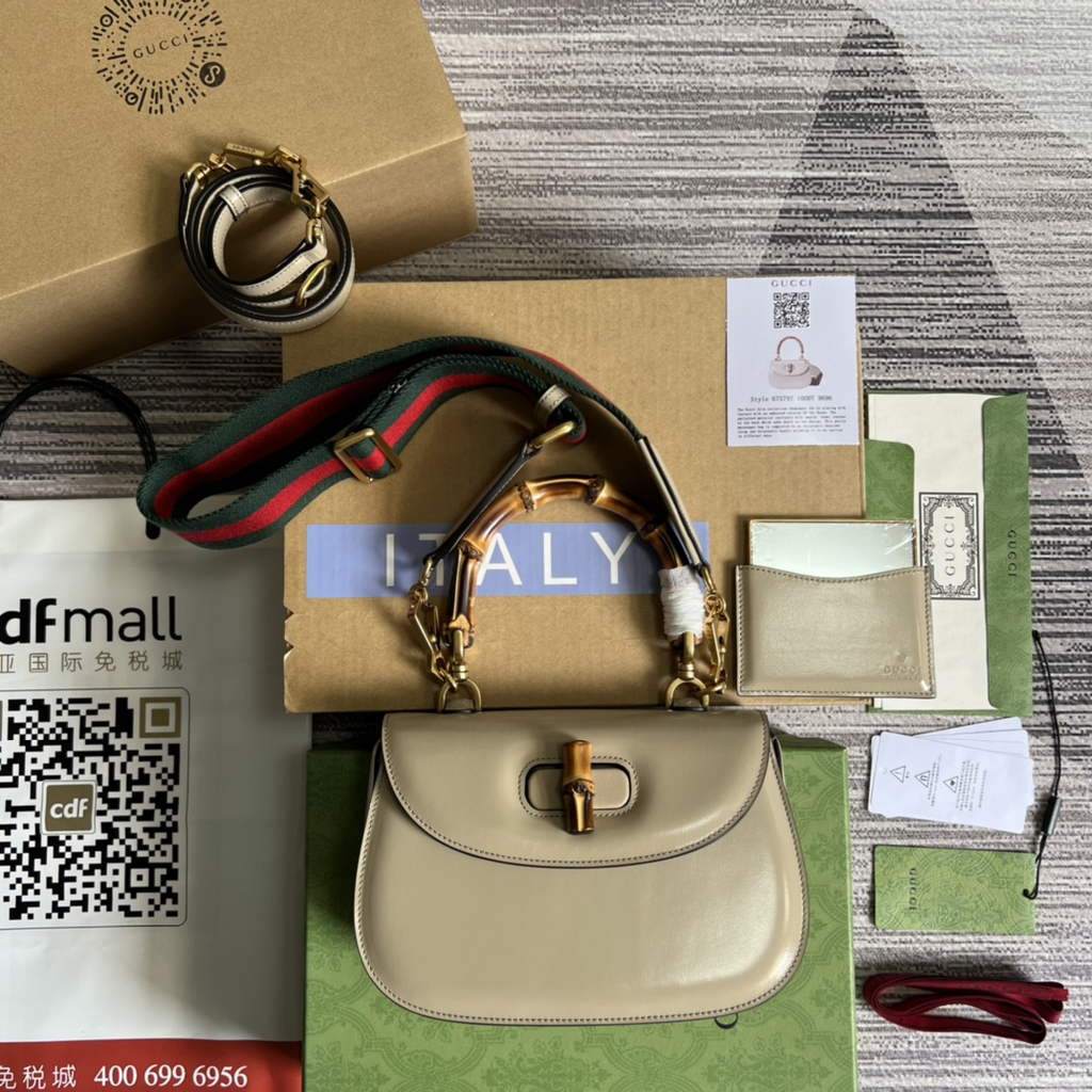 Gucci 675797 Bamboo1947 small top handle bag Beige Leather