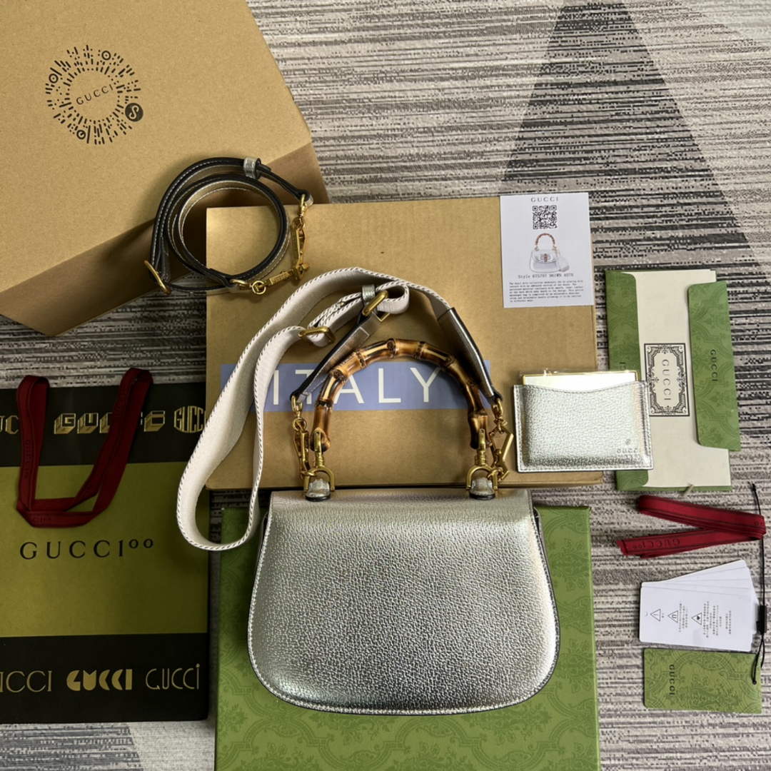 Gucci 675797 Bamboo1947 small top handle bag Silver