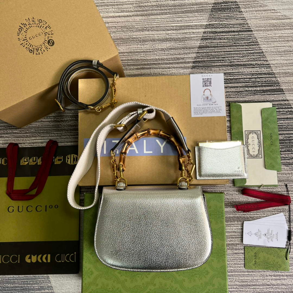 Gucci 675797 Bamboo1947 small top handle bag Silver