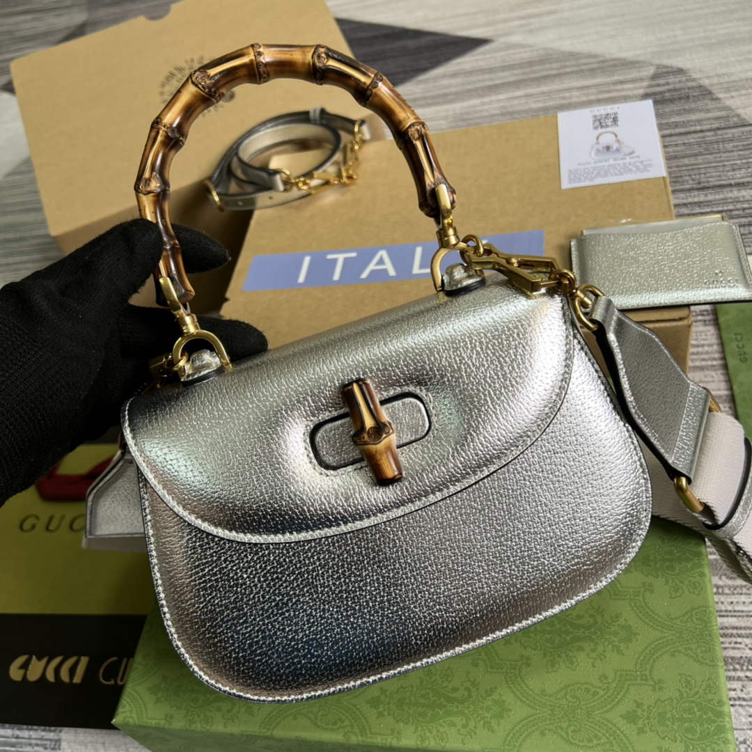 Gucci 675797 Bamboo1947 small top handle bag Silver