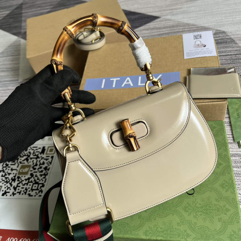 Gucci 675797 Bamboo1947 small top handle bag Beige Leather