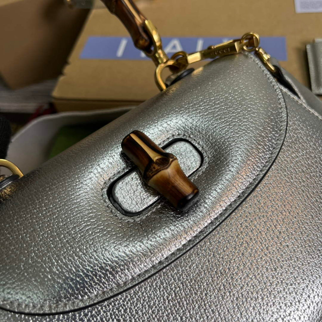 Gucci 675797 Bamboo1947 small top handle bag Silver