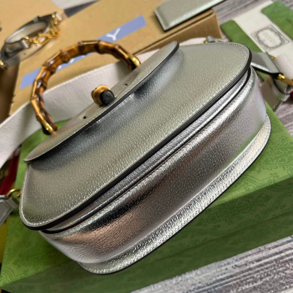 Gucci 675797 Bamboo1947 small top handle bag Silver