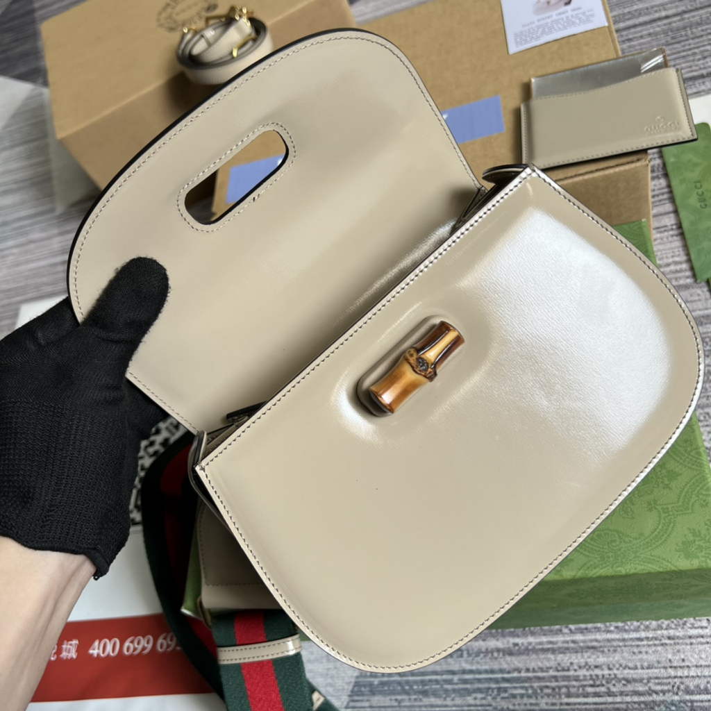 Gucci 675797 Bamboo1947 small top handle bag Beige Leather