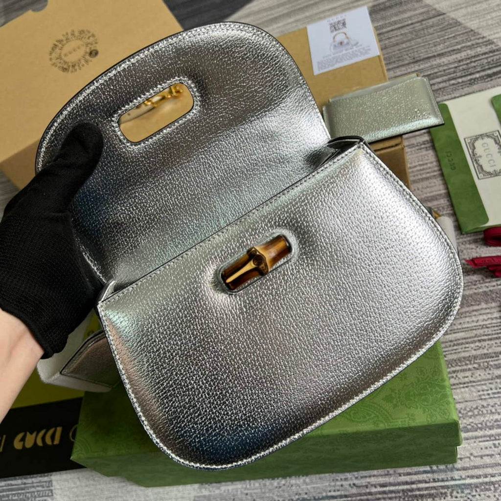 Gucci 675797 Bamboo1947 small top handle bag Silver