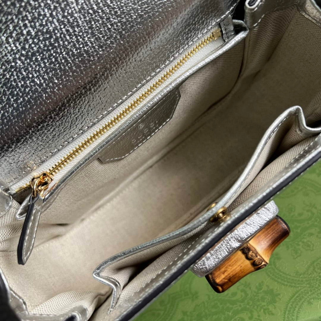 Gucci 675797 Bamboo1947 small top handle bag Silver