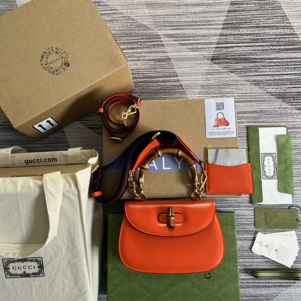 Gucci 675797 Bamboo1947 small top handle bag Orange Leather