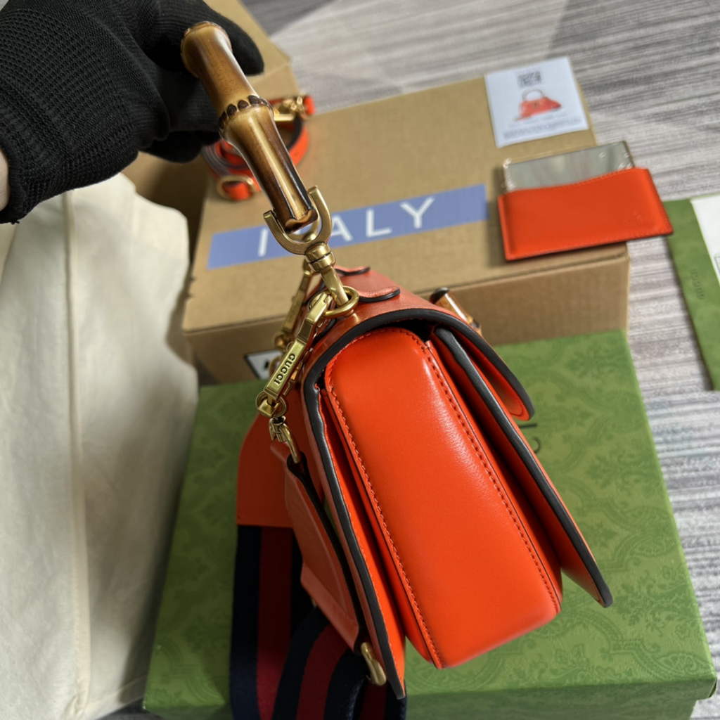 Gucci 675797 Bamboo1947 small top handle bag Orange Leather