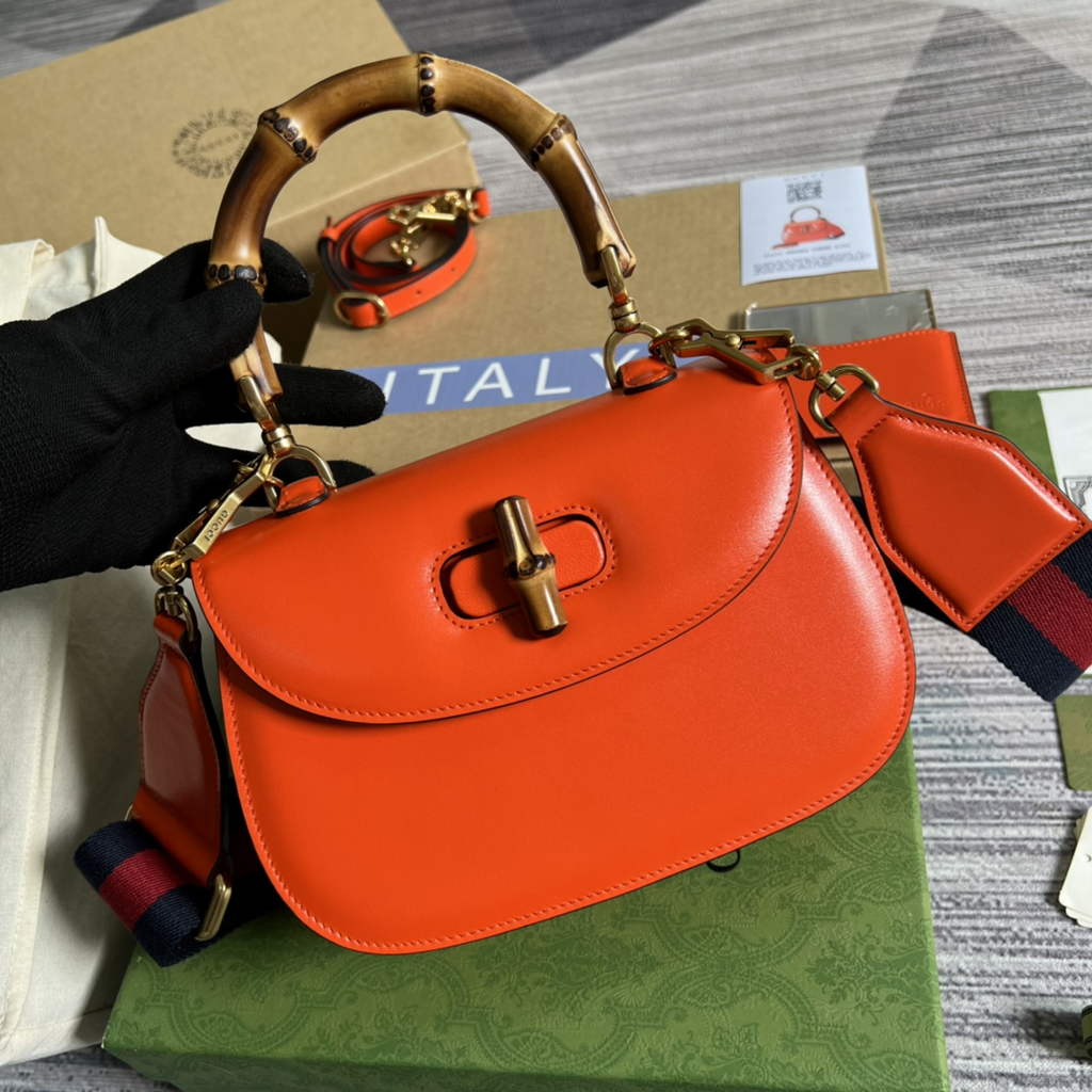 Gucci 675797 Bamboo1947 small top handle bag Orange Leather