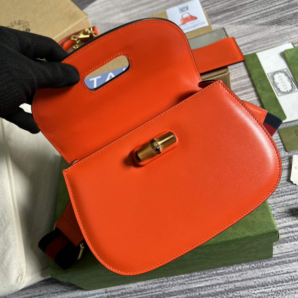 Gucci 675797 Bamboo1947 small top handle bag Orange Leather