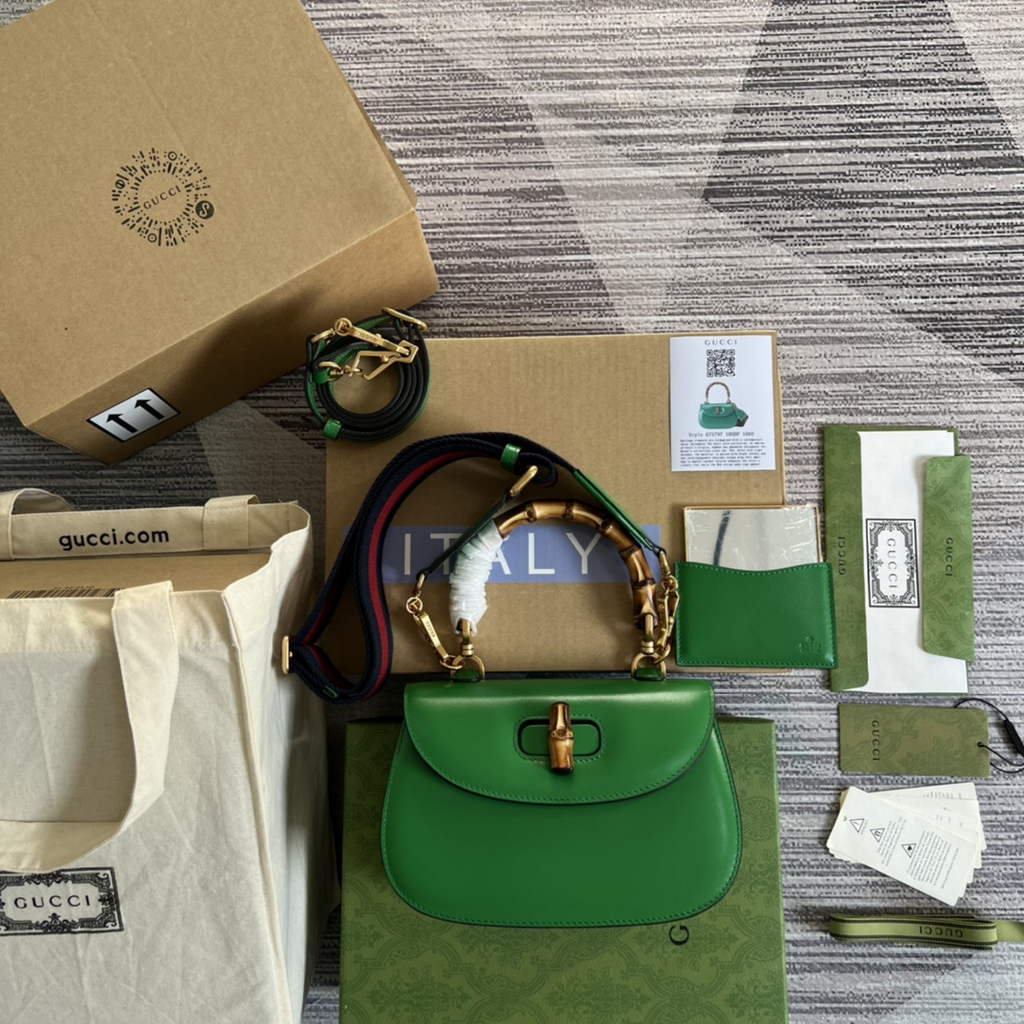 Gucci 675797 Bamboo1947 small top handle bag Green Leather