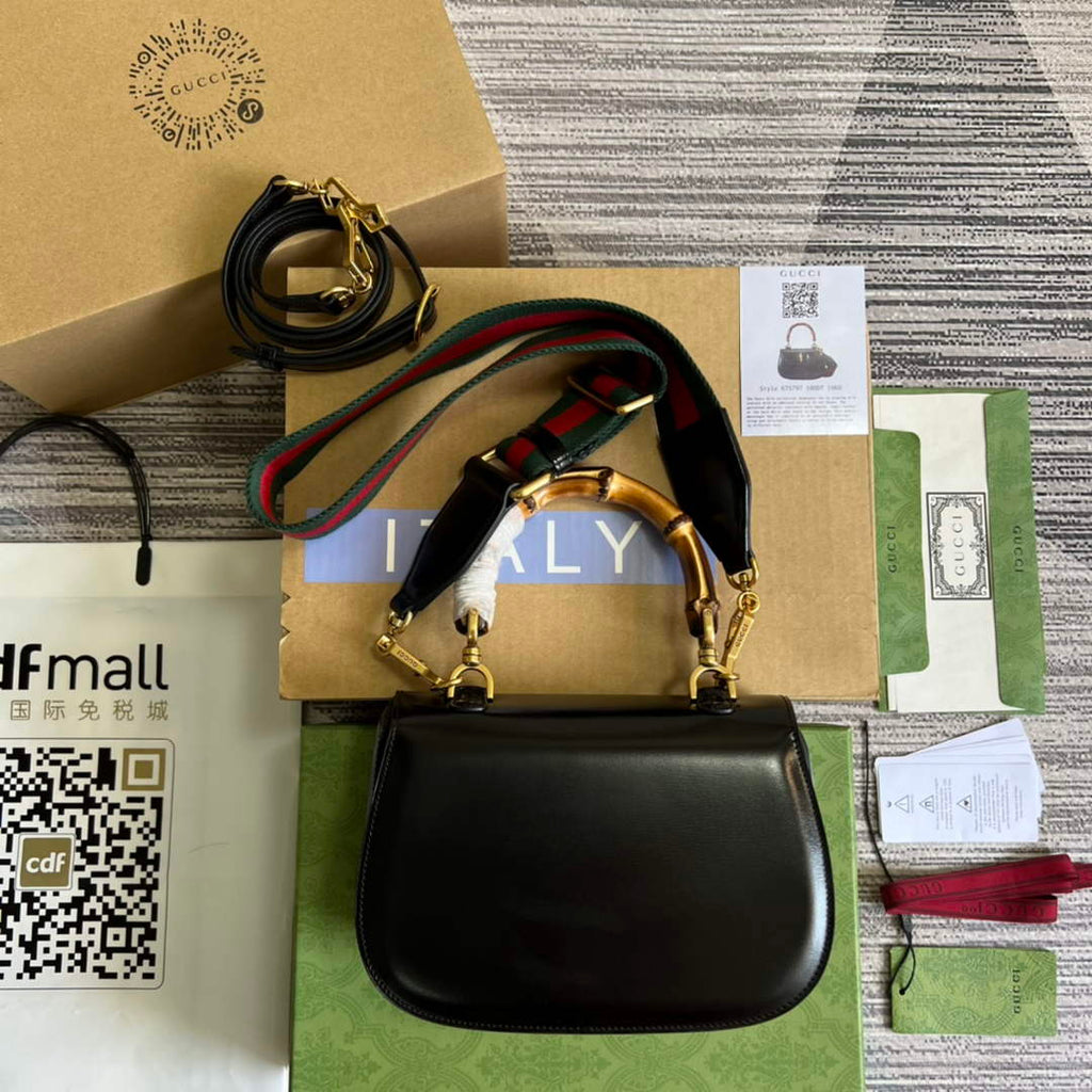Gucci 675797 Bamboo1947 small top handle bag Black