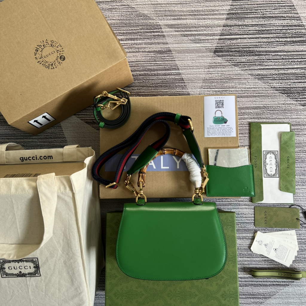 Gucci 675797 Bamboo1947 small top handle bag Green Leather