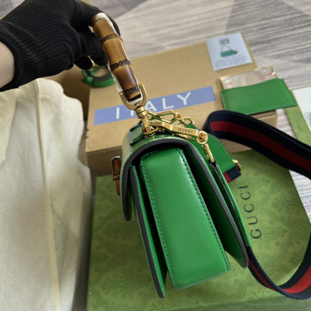 Gucci 675797 Bamboo1947 small top handle bag Green Leather