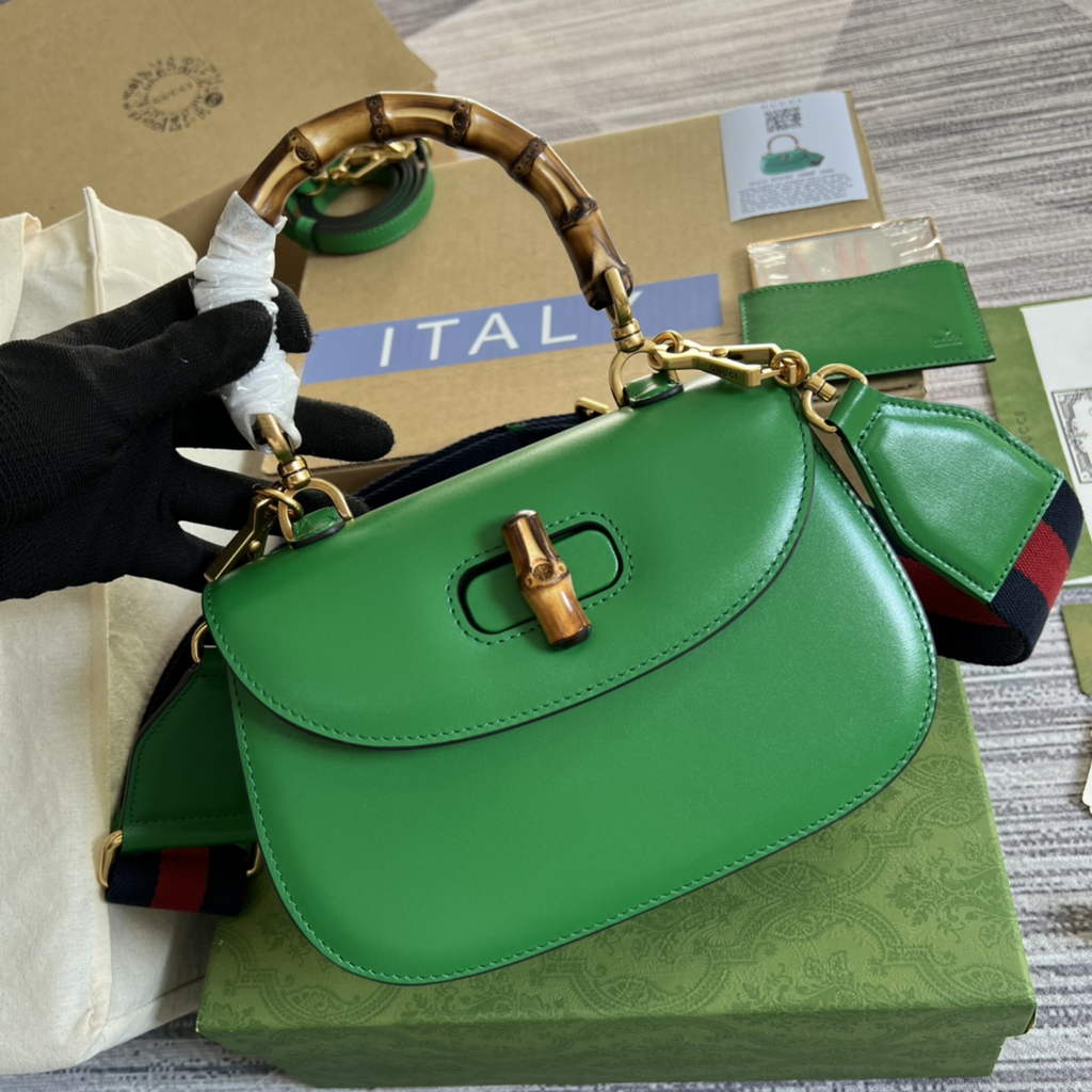Gucci 675797 Bamboo1947 small top handle bag Green Leather