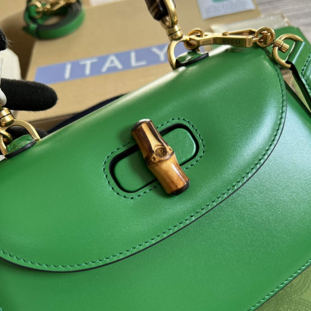 Gucci 675797 Bamboo1947 small top handle bag Green Leather