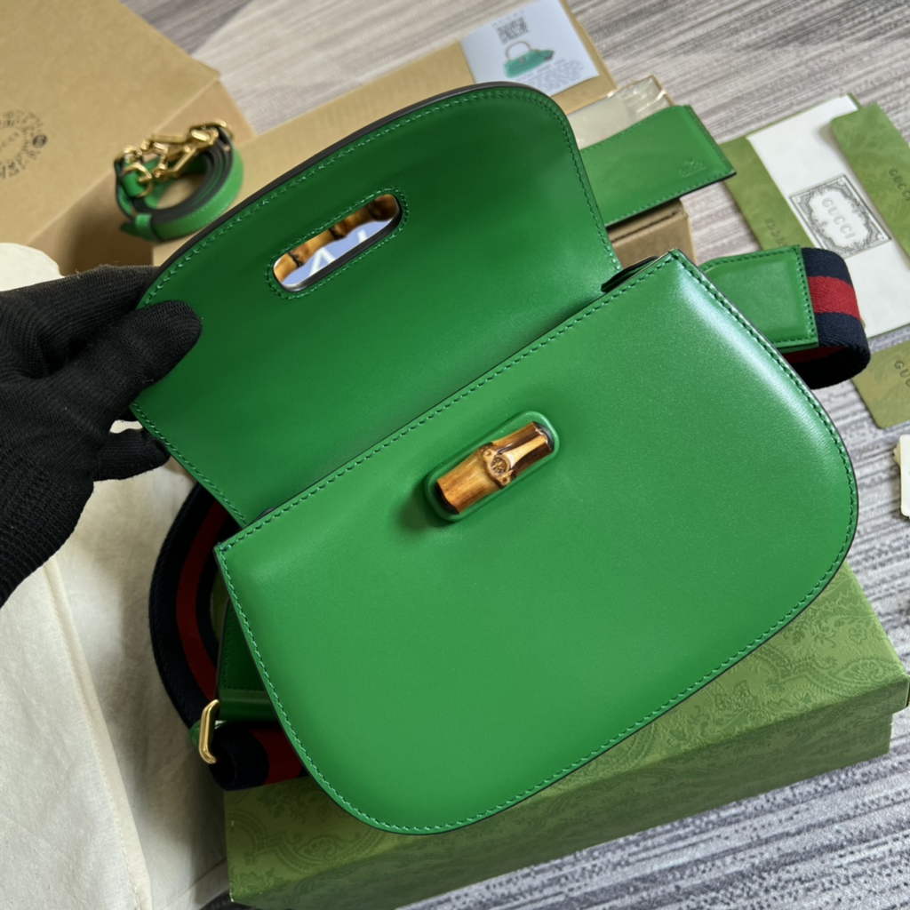 Gucci 675797 Bamboo1947 small top handle bag Green Leather