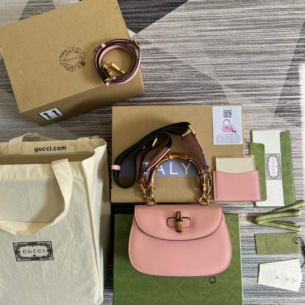 Gucci 675797 Bamboo1947 small top handle bag Pink Leather