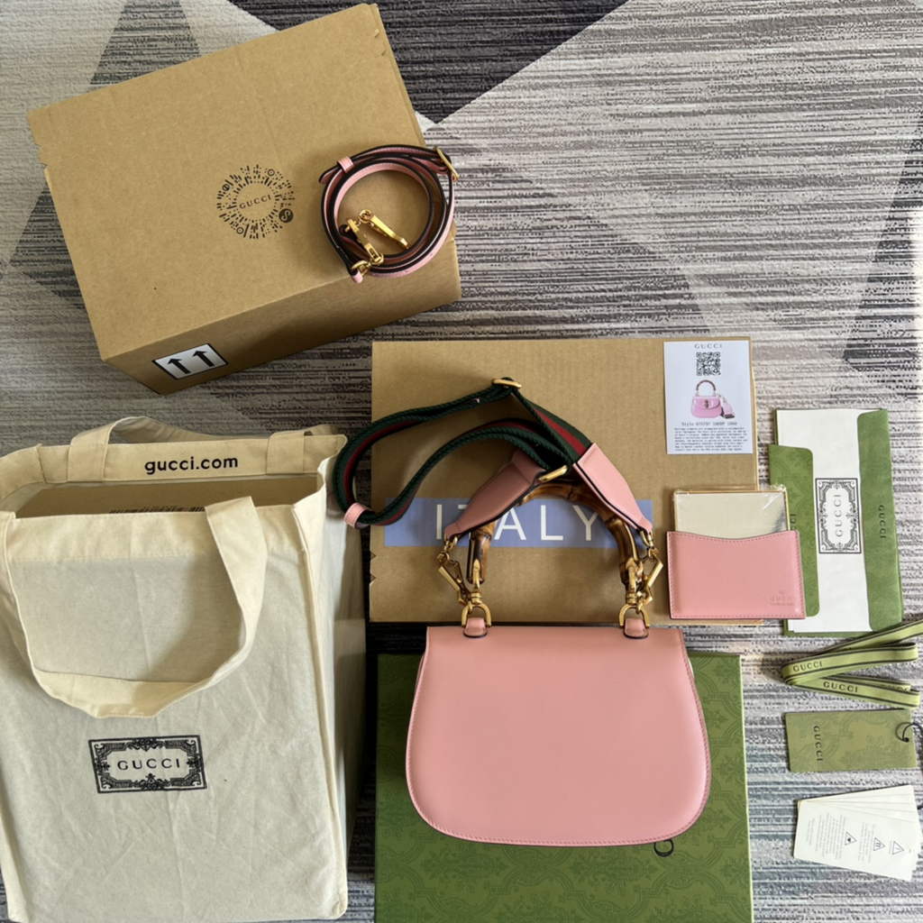 Gucci 675797 Bamboo1947 small top handle bag Pink Leather