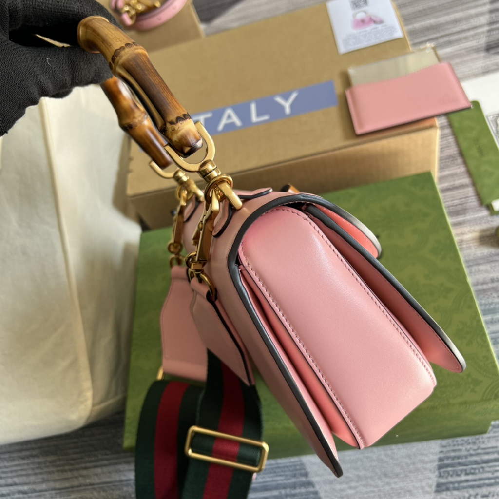 Gucci 675797 Bamboo1947 small top handle bag Pink Leather