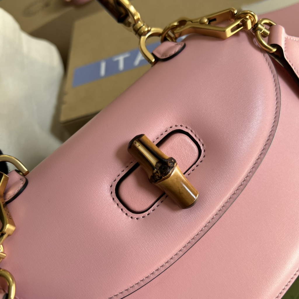 Gucci 675797 Bamboo1947 small top handle bag Pink Leather