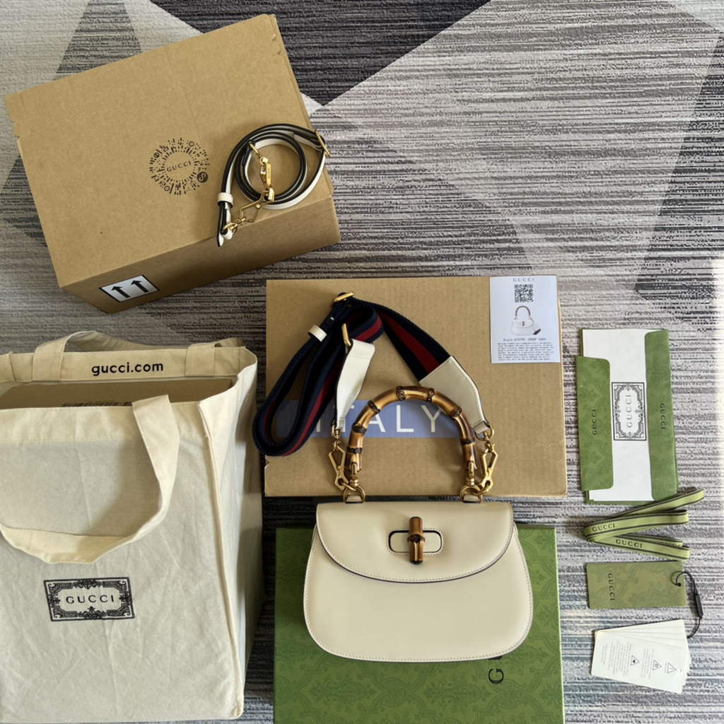 Gucci 675797 Bamboo1947 small top handle bag White Leather