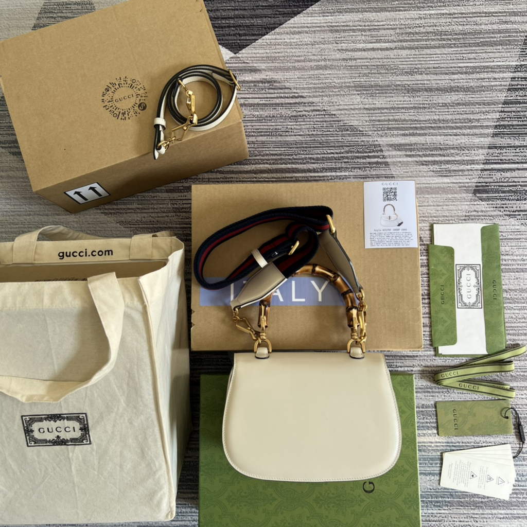 Gucci 675797 Bamboo1947 small top handle bag White Leather