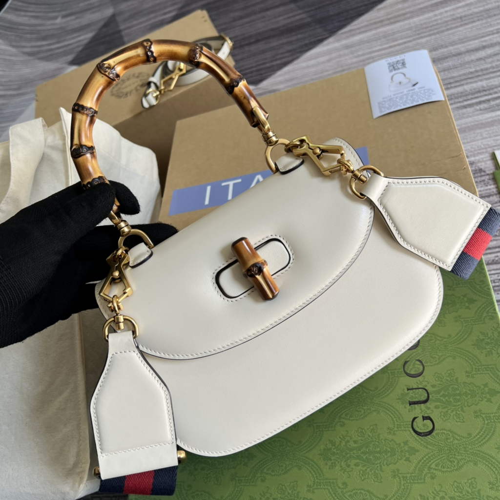 Gucci 675797 Bamboo1947 small top handle bag White Leather