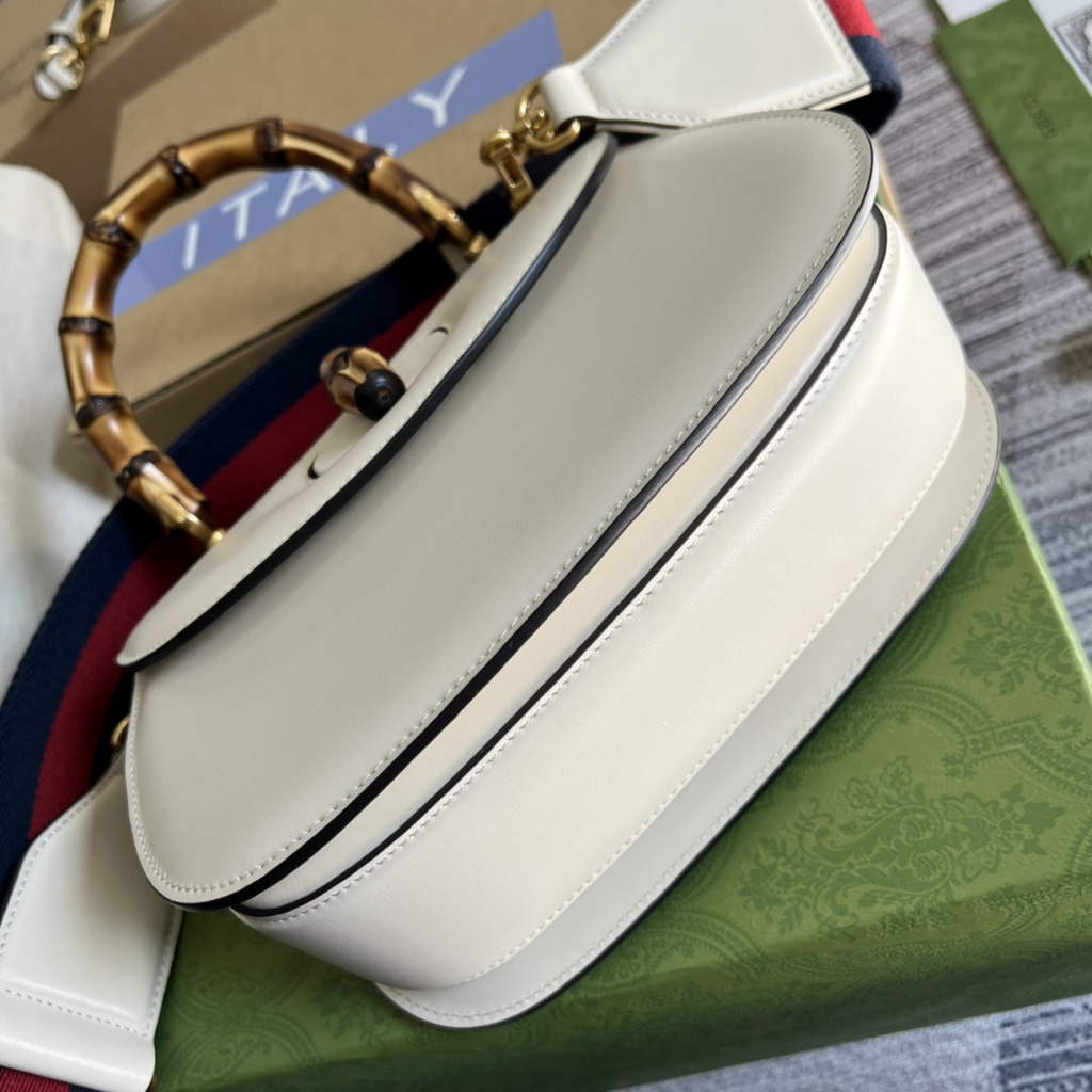 Gucci 675797 Bamboo1947 small top handle bag White Leather