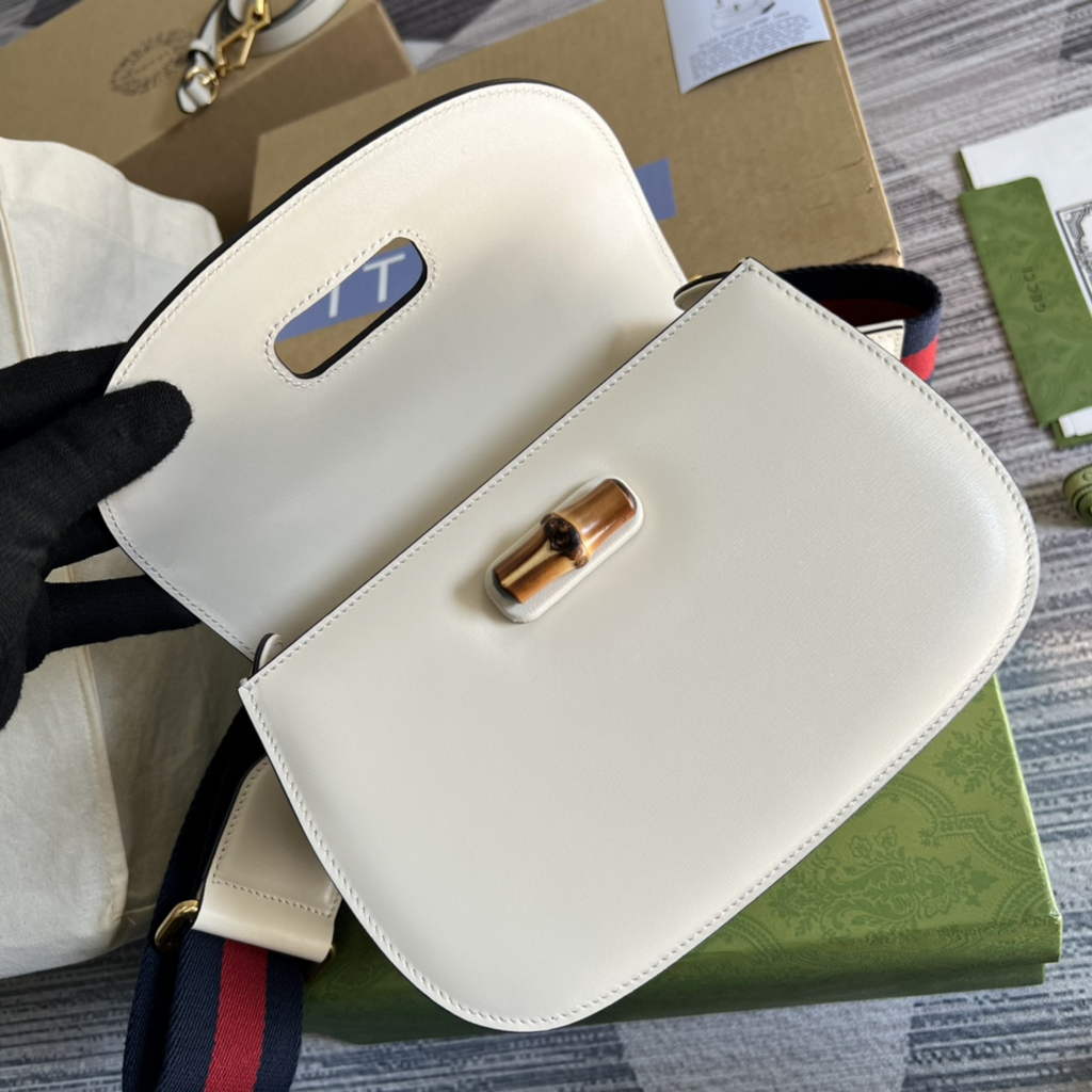 Gucci 675797 Bamboo1947 small top handle bag White Leather