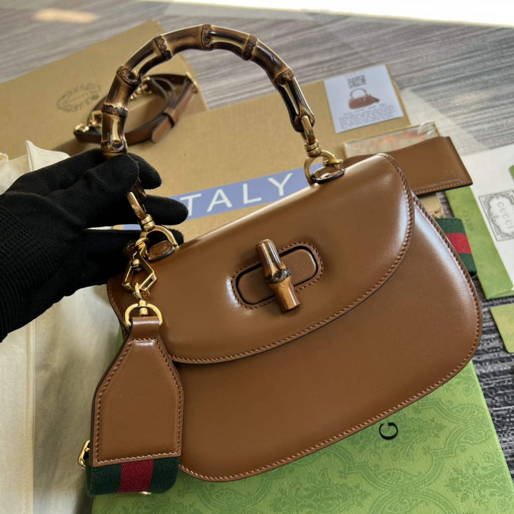 Gucci 675797 Bamboo1947 small top handle bag Brown Leather