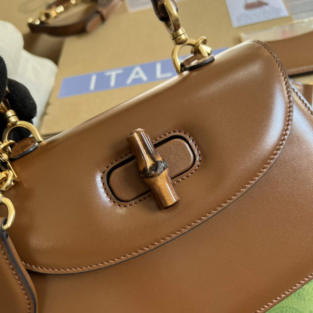 Gucci 675797 Bamboo1947 small top handle bag Brown Leather