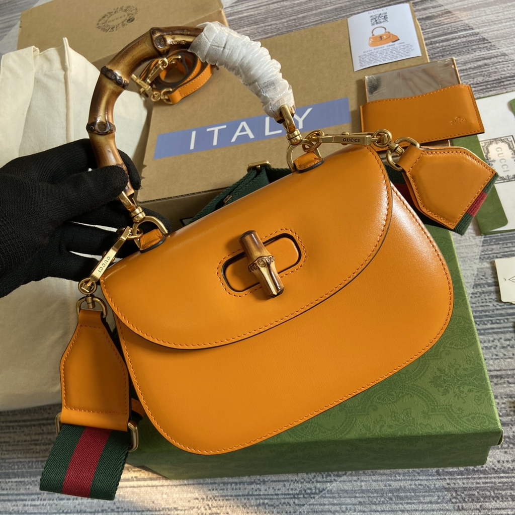 Gucci 675797 Bamboo1947 small top handle bag Yellow Leather