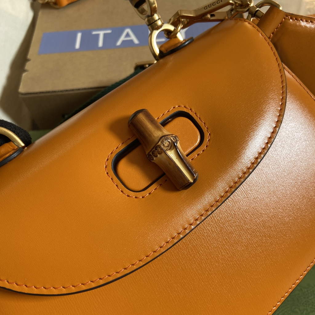 Gucci 675797 Bamboo1947 small top handle bag Yellow Leather