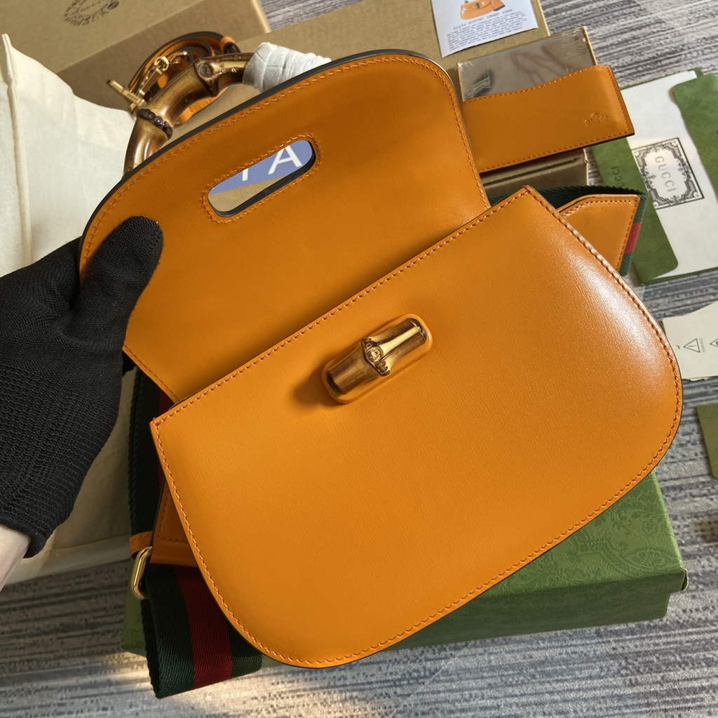 Gucci 675797 Bamboo1947 small top handle bag Yellow Leather
