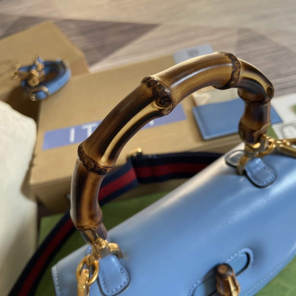 Gucci 675797 Bamboo1947 small top handle bag Blue Leather
