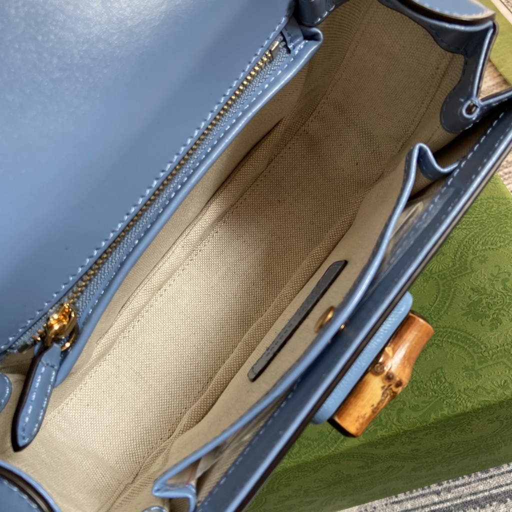 Gucci 675797 Bamboo1947 small top handle bag Blue Leather
