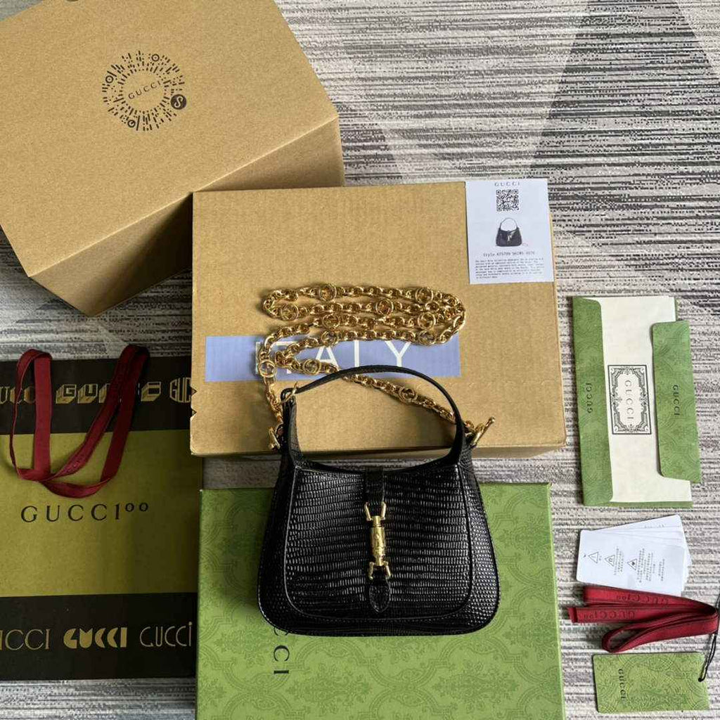 Gucci 675799 Jackie 1961 lizard mini bag Black
