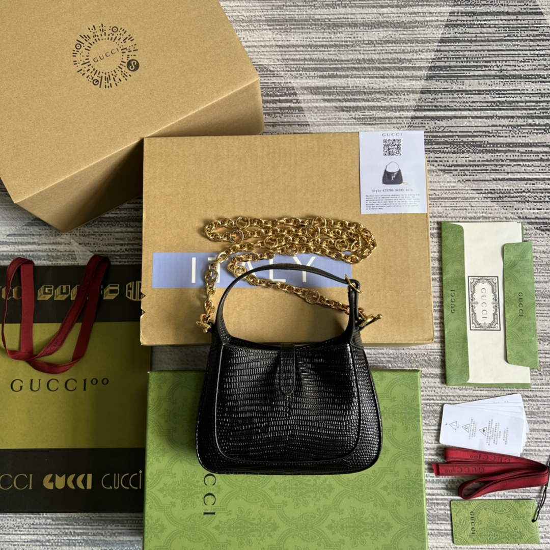 Gucci 675799 Jackie 1961 lizard mini bag Black