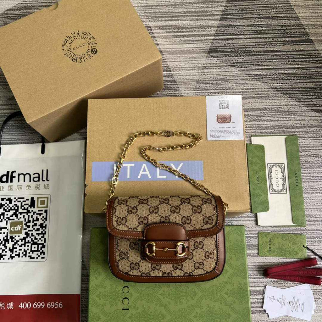 Gucci 675801 Horsebit 1955 GG mini bag Brown leather